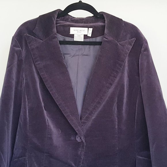 NINE WEST Jacket Sz 18W Purple Velvet One Button Cutaway Style Lined - Picture 2 of 7